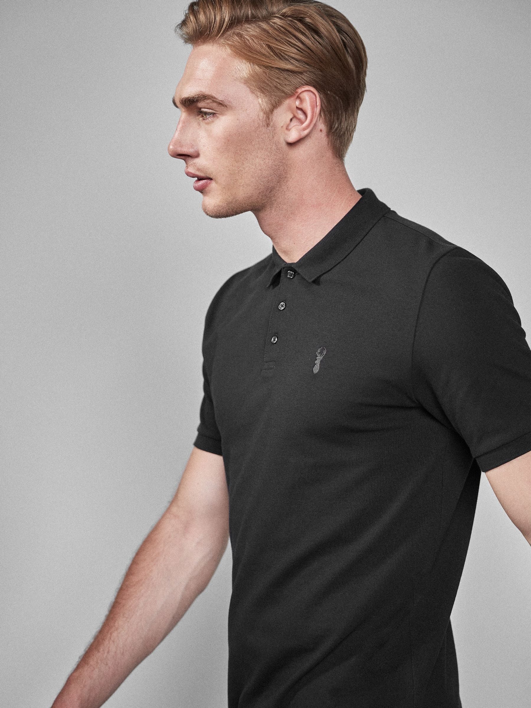 Zwart - Slim Fit - Long-Sleeve Pique Polo Shirt