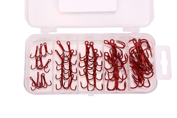 Boîte d’hameçons triples rouges Fish4All (50pcs!)