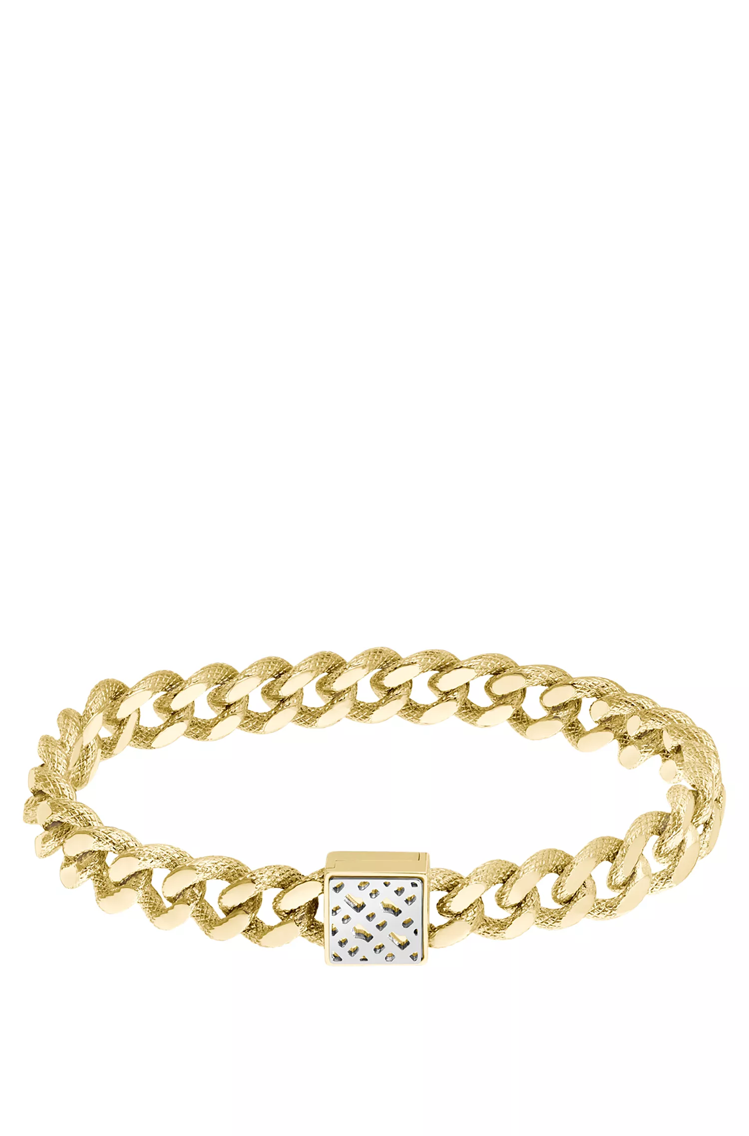 Pulseira BOSS em corrente curb com efeito preto e amarelo-dourado e monograma quadrado.