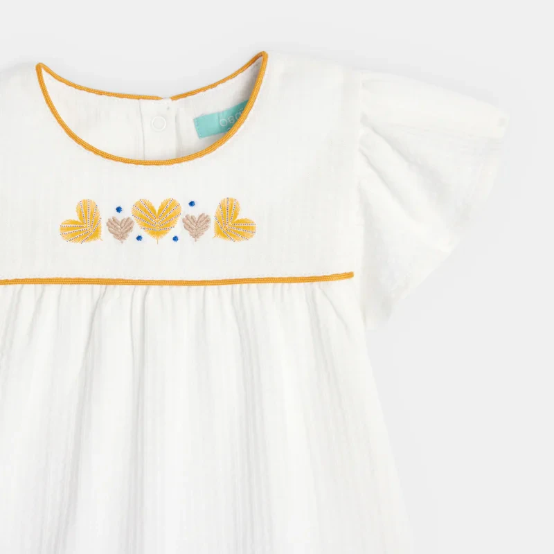 Blouse brodée coton fantaisie blanc bébé fille Blanc