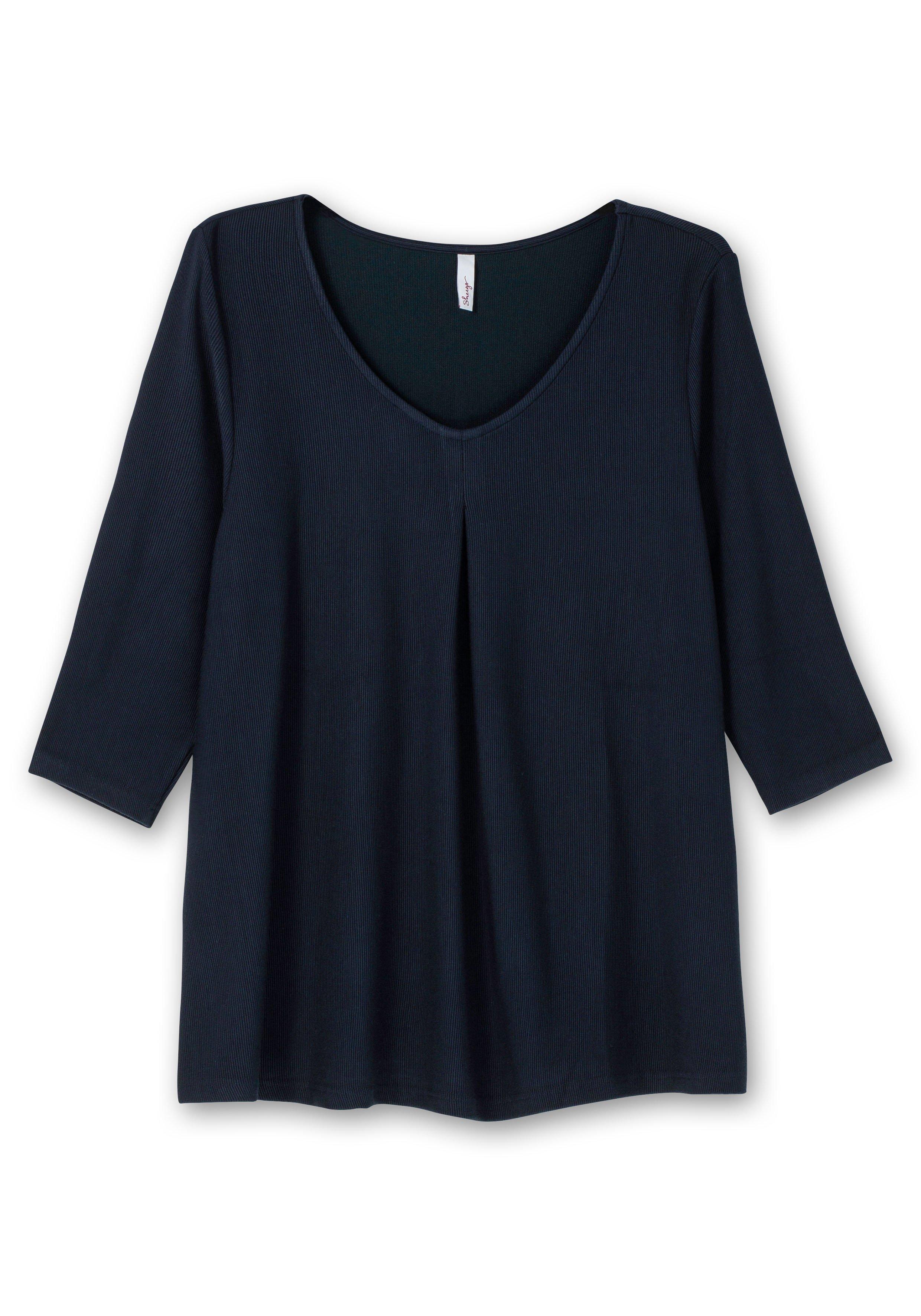 3/4-Arm-Shirt aus Rippjersey, mit Kellerfalte, in A-Linie