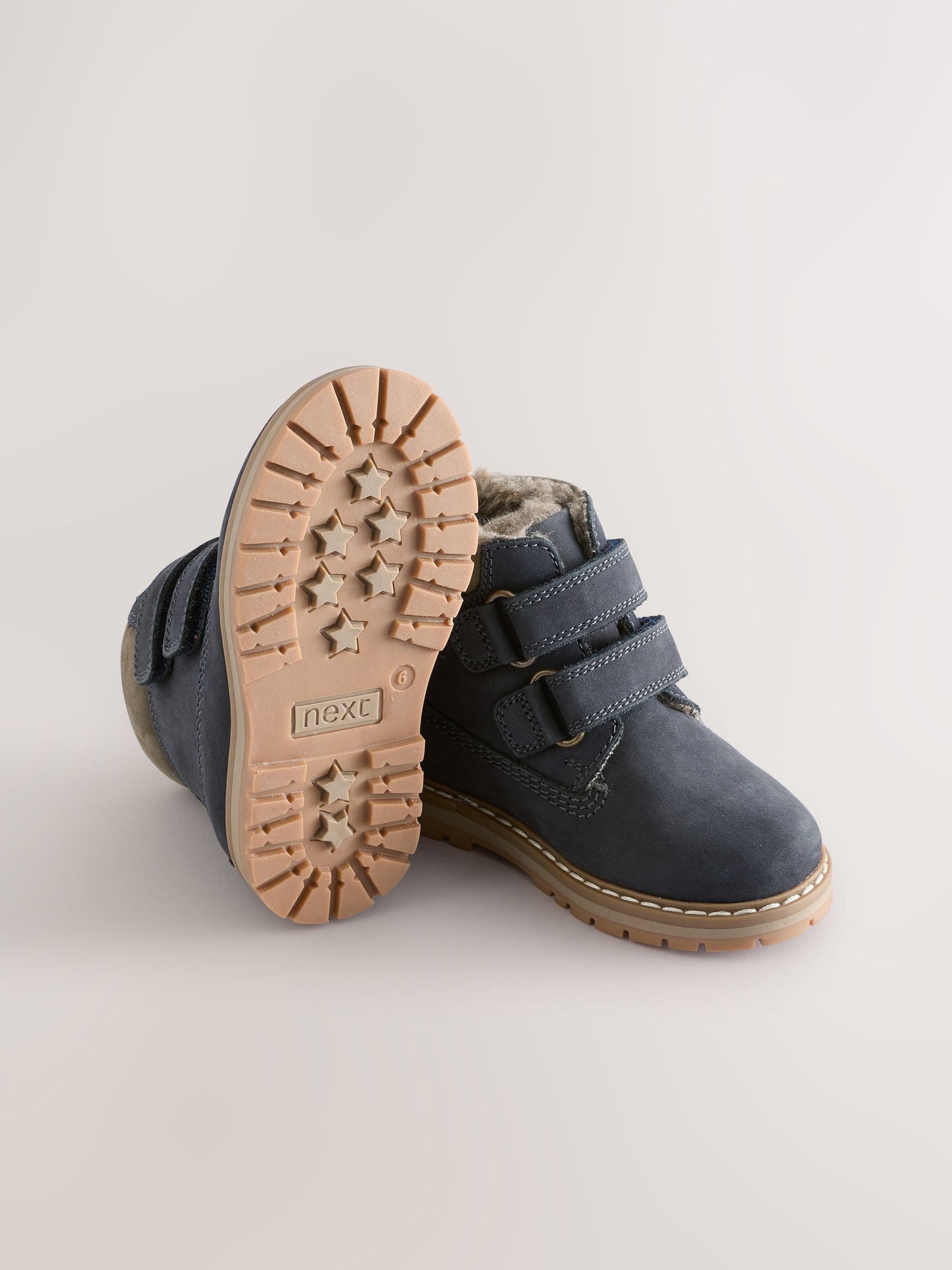 Marineblauw - Leren Thermal gevoerde Thinsulate werklaarzen met klittenbandsluiting