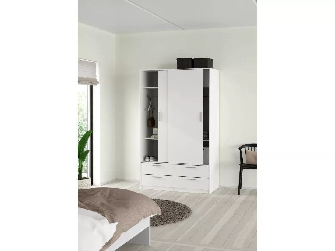 Garde-robe 2 portes Dravagli, Meubles de chambre, Penderie de plain-pied, Placard à vêtements, 121x60 h200 cm, Blanc