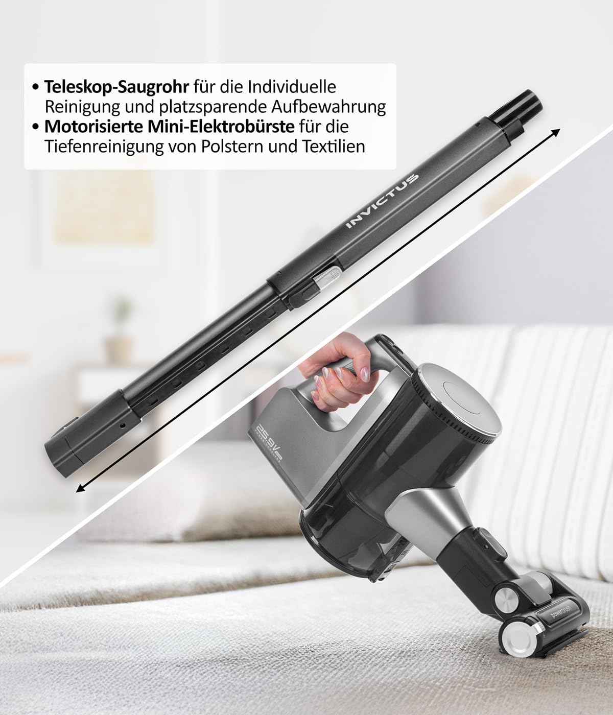 Genius Invictus X6 Ultra Akku Handstaubsauger 16 TLG, Smart Staubsauger mit Staubsensor, 450 Watt, 4 Fach HEPA Filtersystem, Akku Laufzeit bis zu 60 Min, 4 Saugmodi