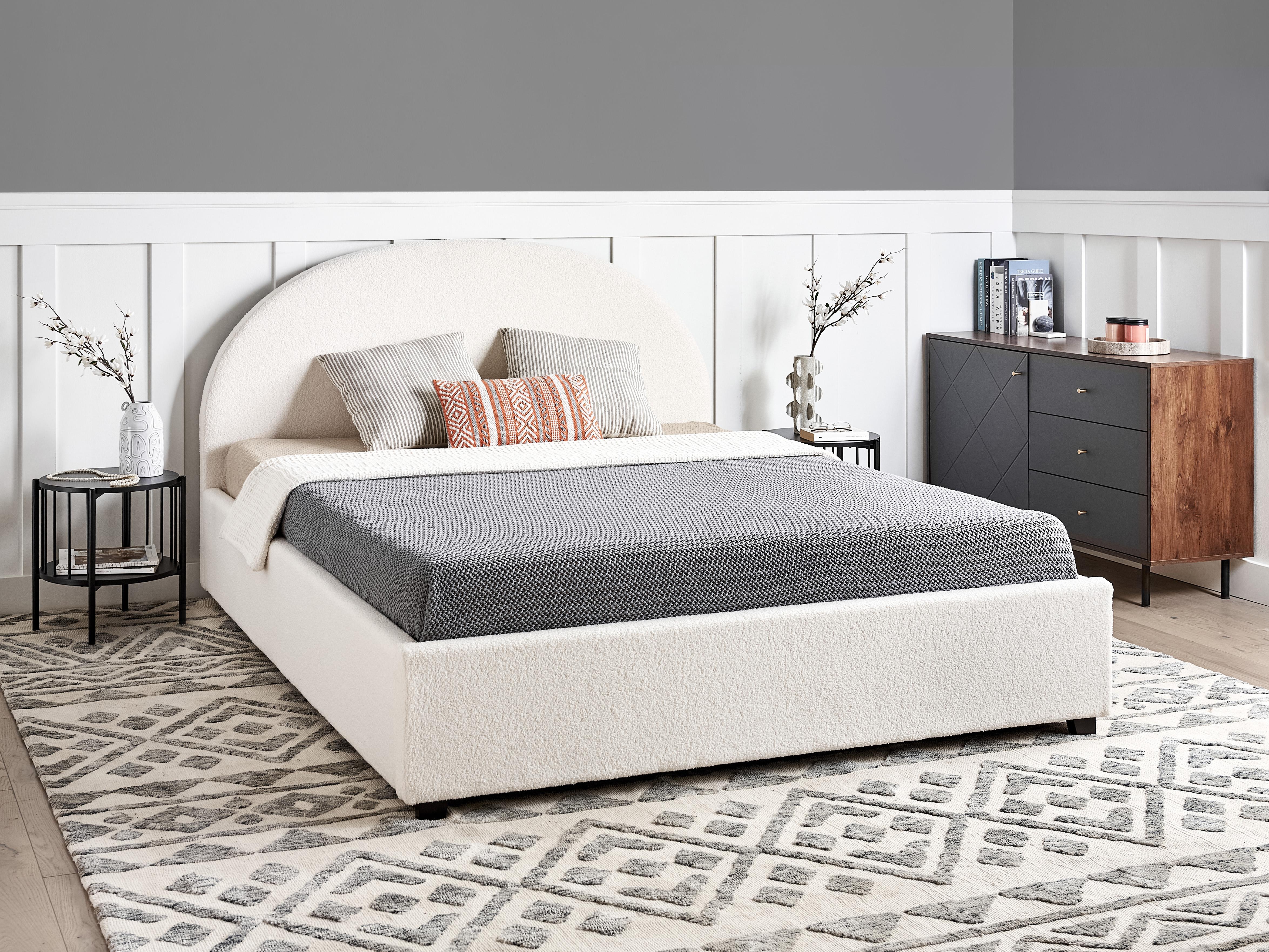 Bed met opbergruimte Bouclé VAUCLUSE 160 x 200 cm Gebroken wit