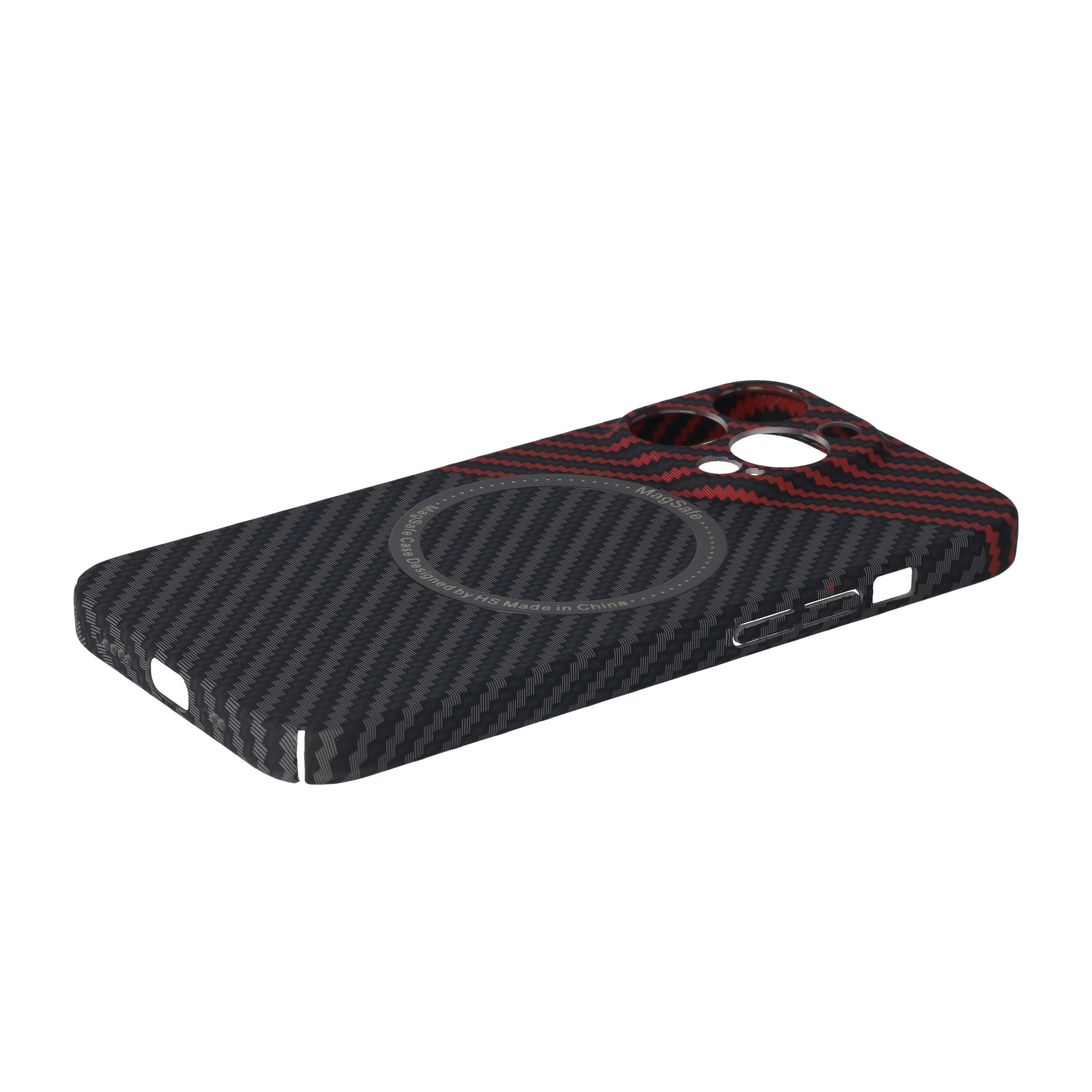 iPhone 13 Pro MagSafe Hardcase Hülle im Carbon Look - Schwarz / Rot