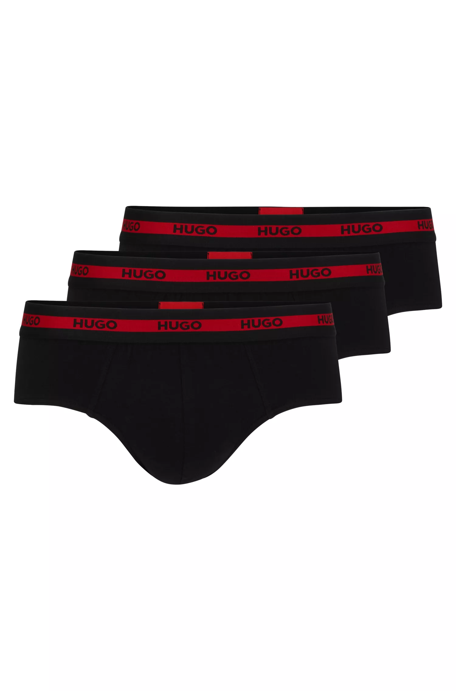 HUGO Vermelho - Pacote com três cuecas de algodão elástico com cós com o logotipo.