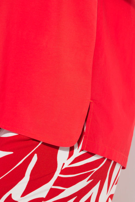 T-Shirt, Materialmix, A-Linie, V-Ausschnitt, Halbarm, neon rot