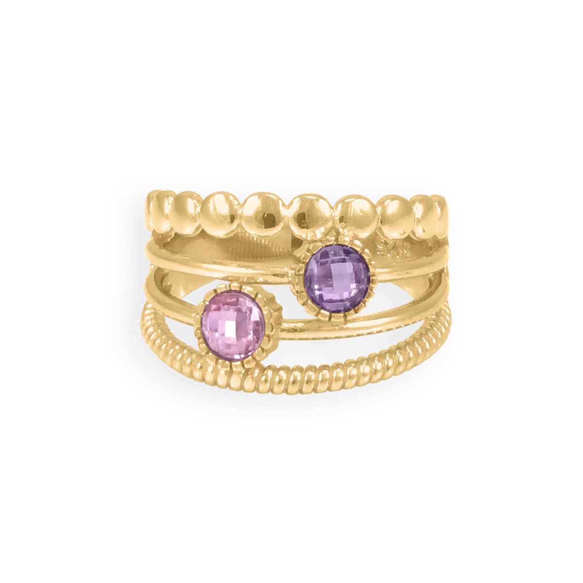 Bague plaquée or avec oxydes de zirconium colorés