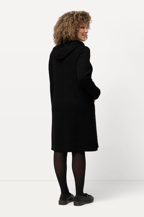 Sweat-Midikleid, Waffelstruktur, Glitter, Kapuze, Langarm