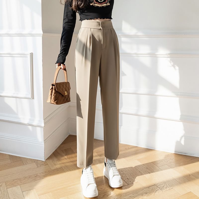 Sienne - Hoge taille effen cropped taps toelopende broek
