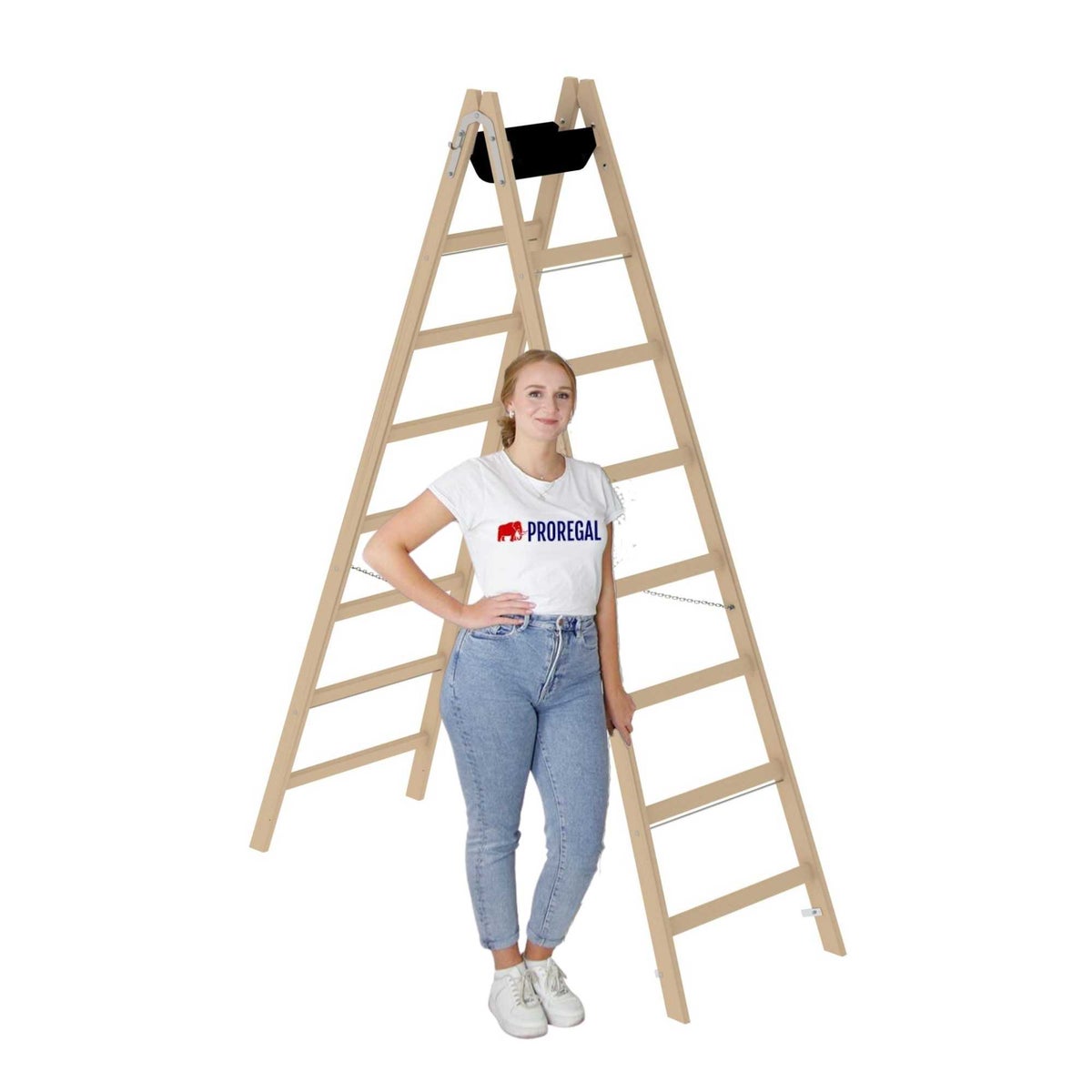 PROREGAL Houten Trapladder met 2 x 8 Sporten