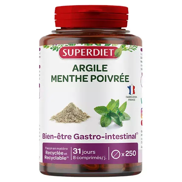 Superdiet Argila Verde Montmorilonita Hortelã-pimenta 250 comprimidos