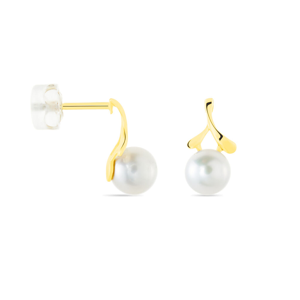 Boucles D'oreilles Pendantes Campanule Or Jaune Perle De Culture