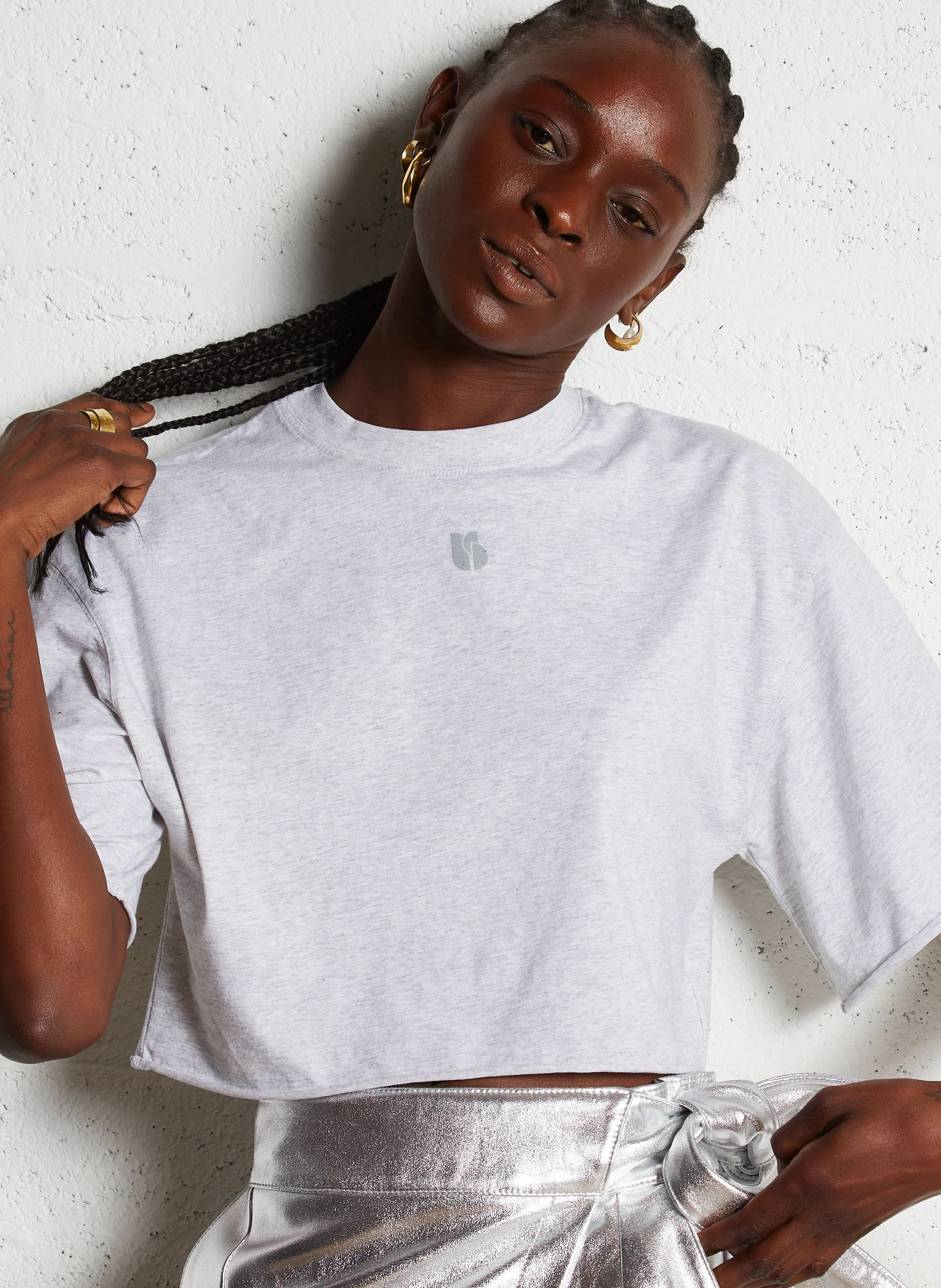 CARLA - Tee-shirt col rond droit en coton | Gris