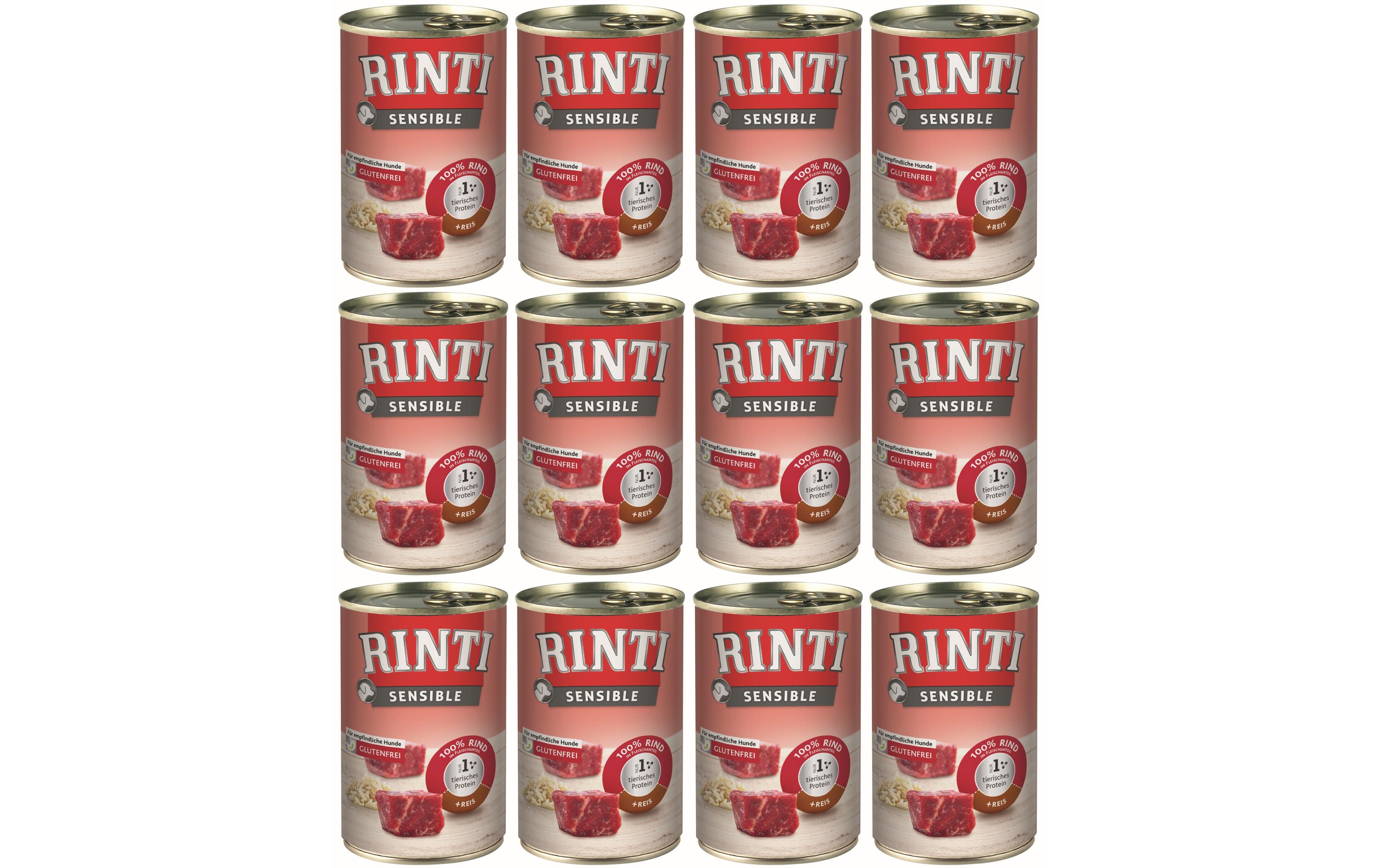 Nassfutter Sensible Dose Rind + Reis, 12 x 400 gAlleinfuttermittel für ausgewachsene Hunde