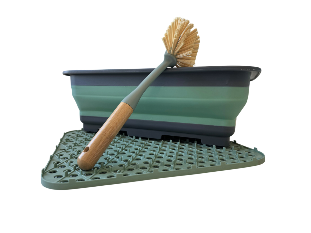 Hem afwas set bamboe borstel met afdruipmat - Green