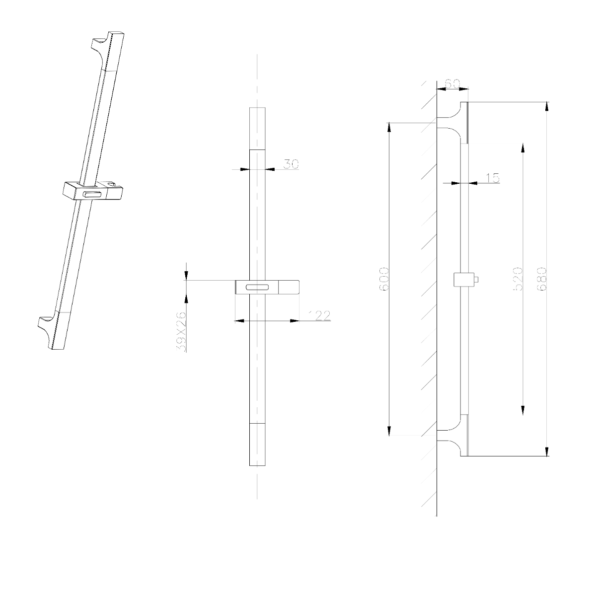 Sapho Moro douche glijstang 70cm goud mat