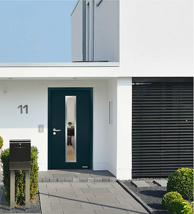 Porte d'entrée Hörmann acier galvanisé l.90 x h.215 cm poussant droit THP700N gris anthracite ral 7016
