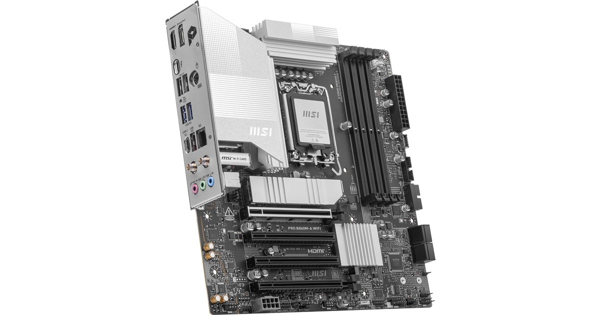 MSIPRO B860M-A WIFI socket 1851 moederbord  (zilver, RAID, 5Gb-LAN, Wi-Fi 7, BT, Sound, µATX)