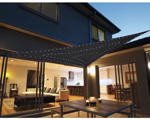 Driehoekig zonnescherm met LED, grijs, 360x360x360 cm