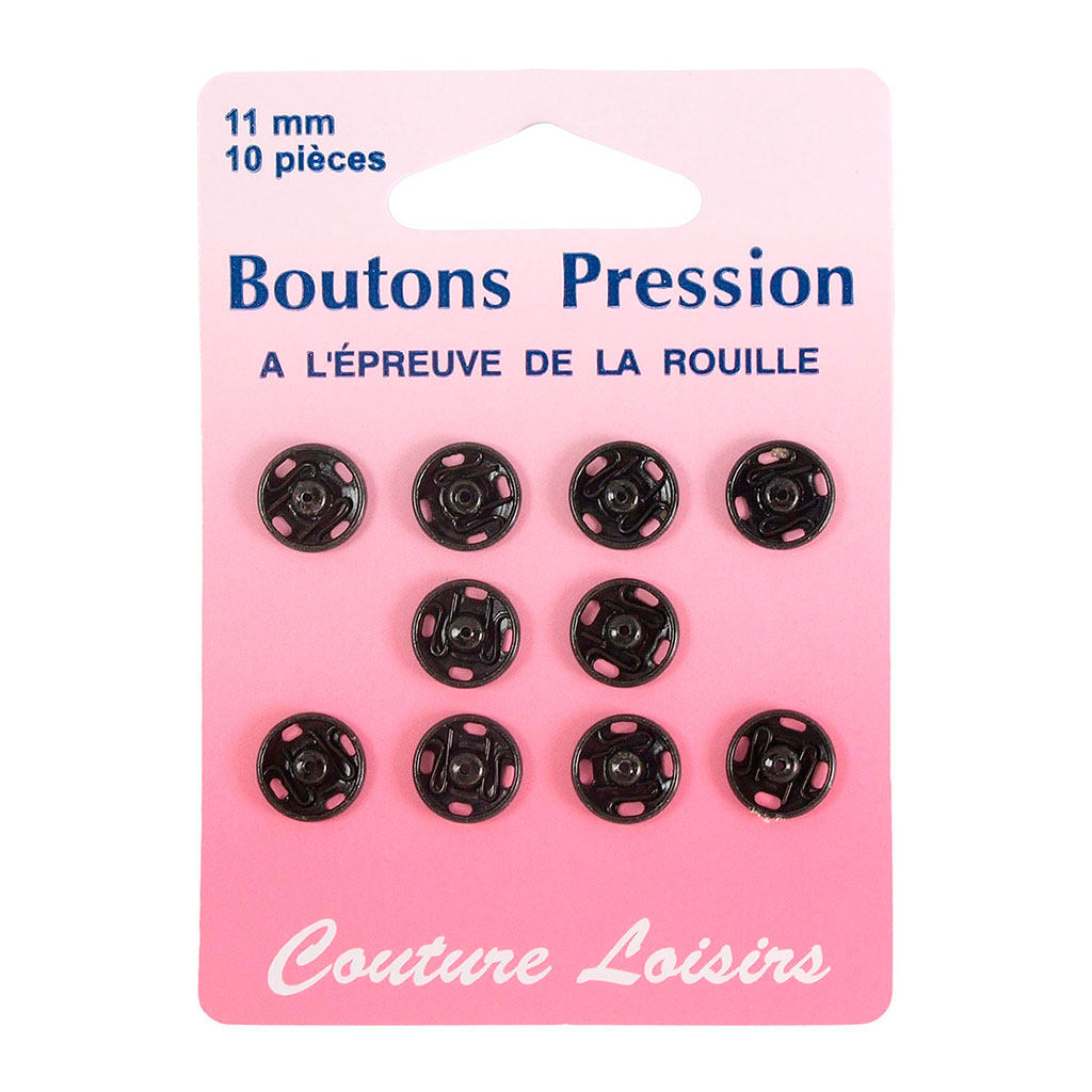 Lot de 10 boutons pression noirs 11mm