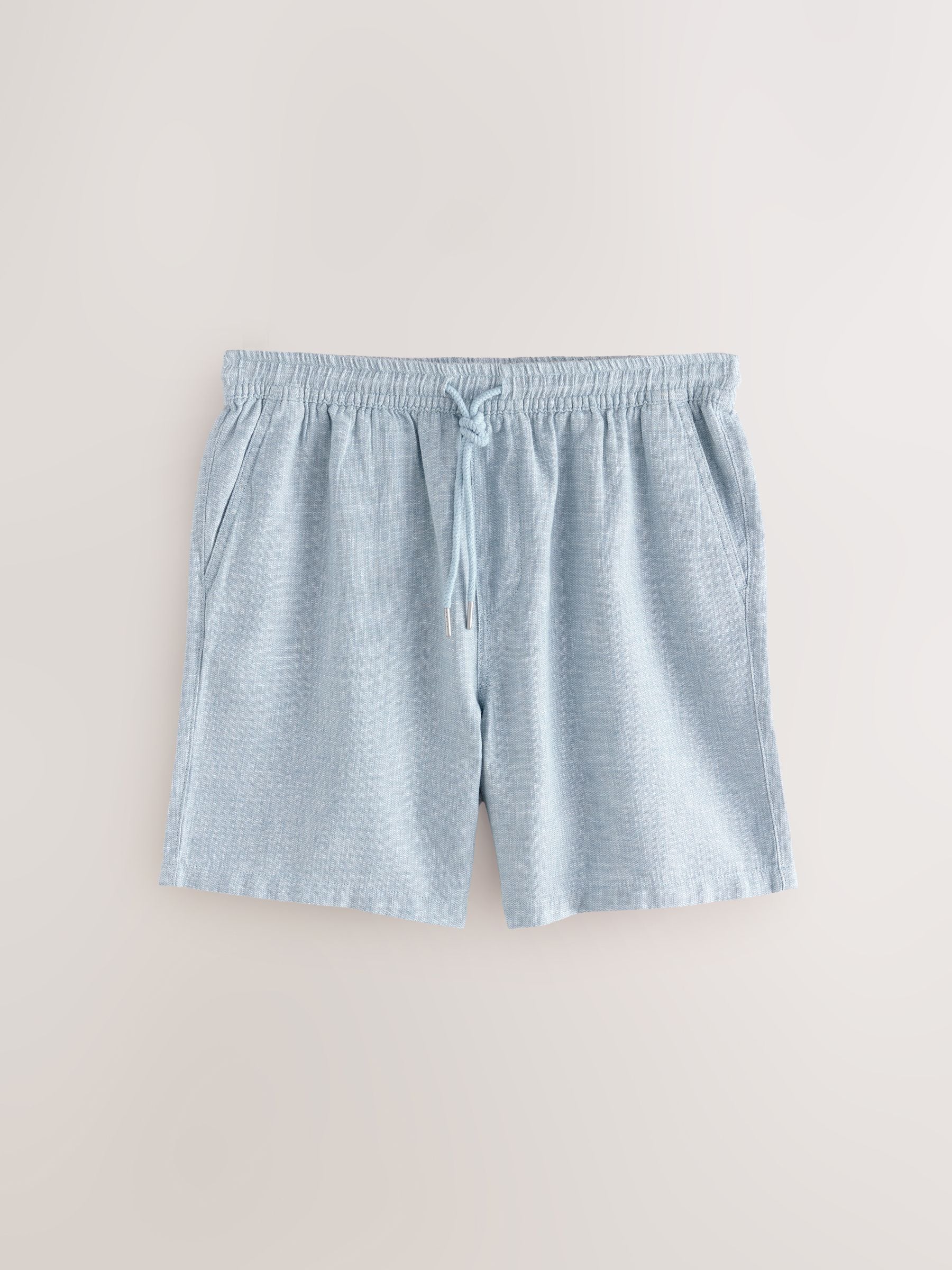 Blauw/neutraal - Linnenmix shorts met elastische tailleband 2 stuks