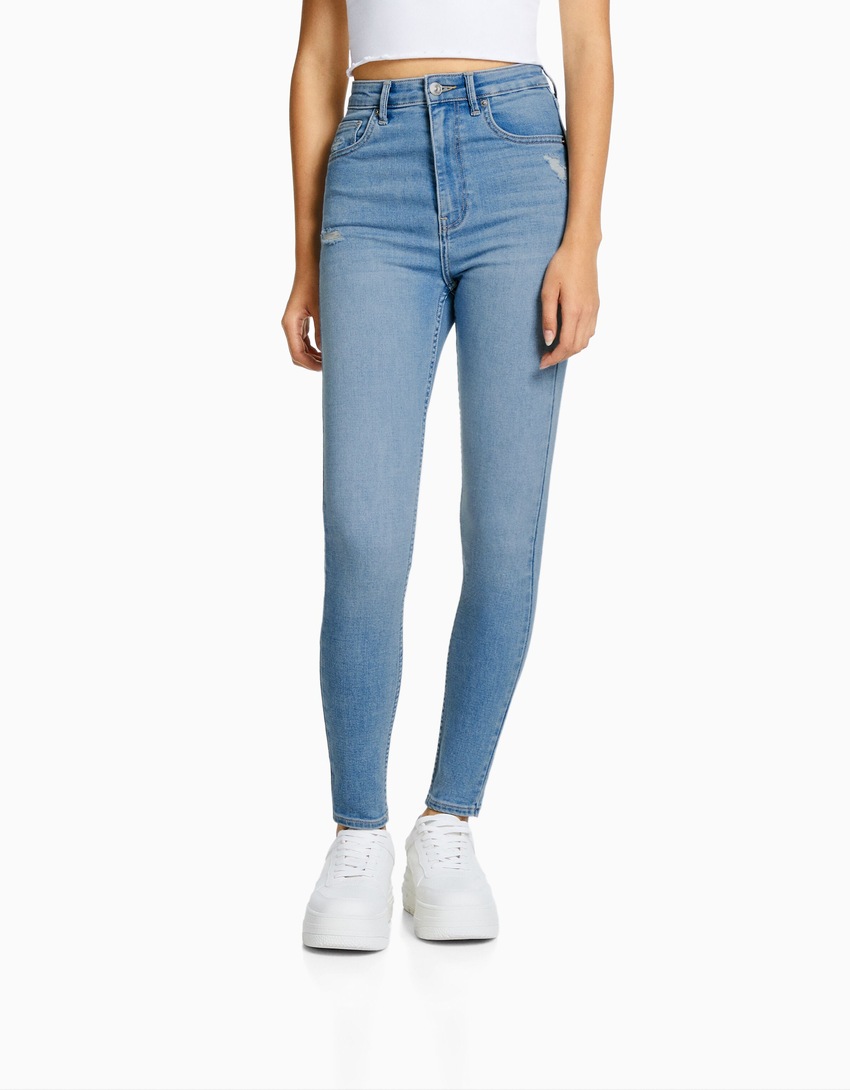 calça jeans skinny de cintura super alta