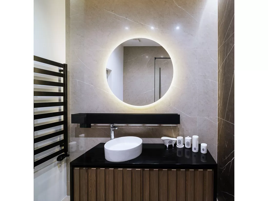 Miroir avec éclairage LED idéal pour le salon Couleur chaude Ø90