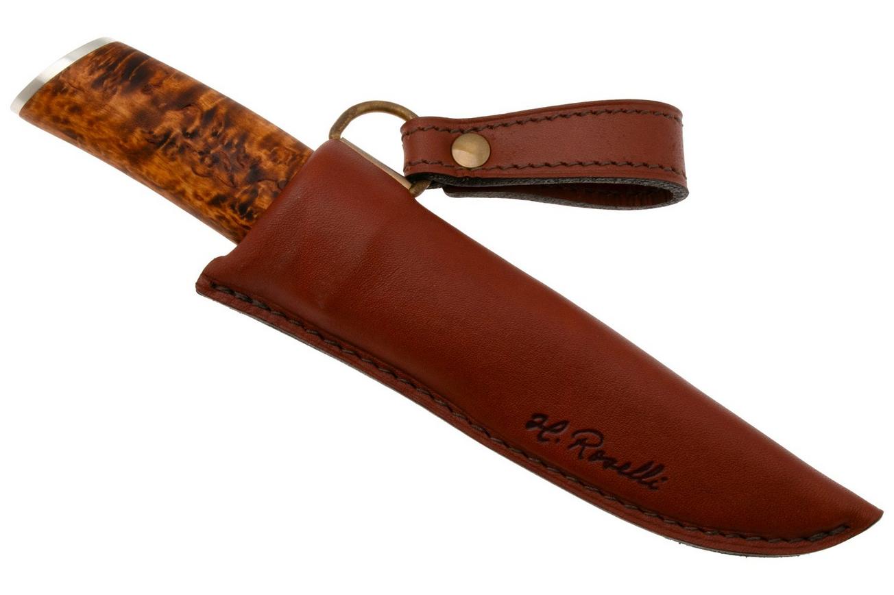 Roselli Carpenter knife RIRW210S Satin UHC, Curly Birch Silver Ferrule, vaststaandmes