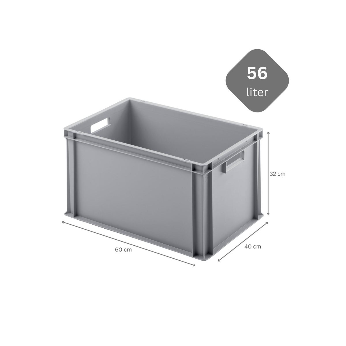 PROREGAL Voordeelset: 10 Eurobakken met open handvat en 1 transportwagen, grijs, hxbxd 32 x 40 x 60 cm, 56 liter Eurobox transportbox