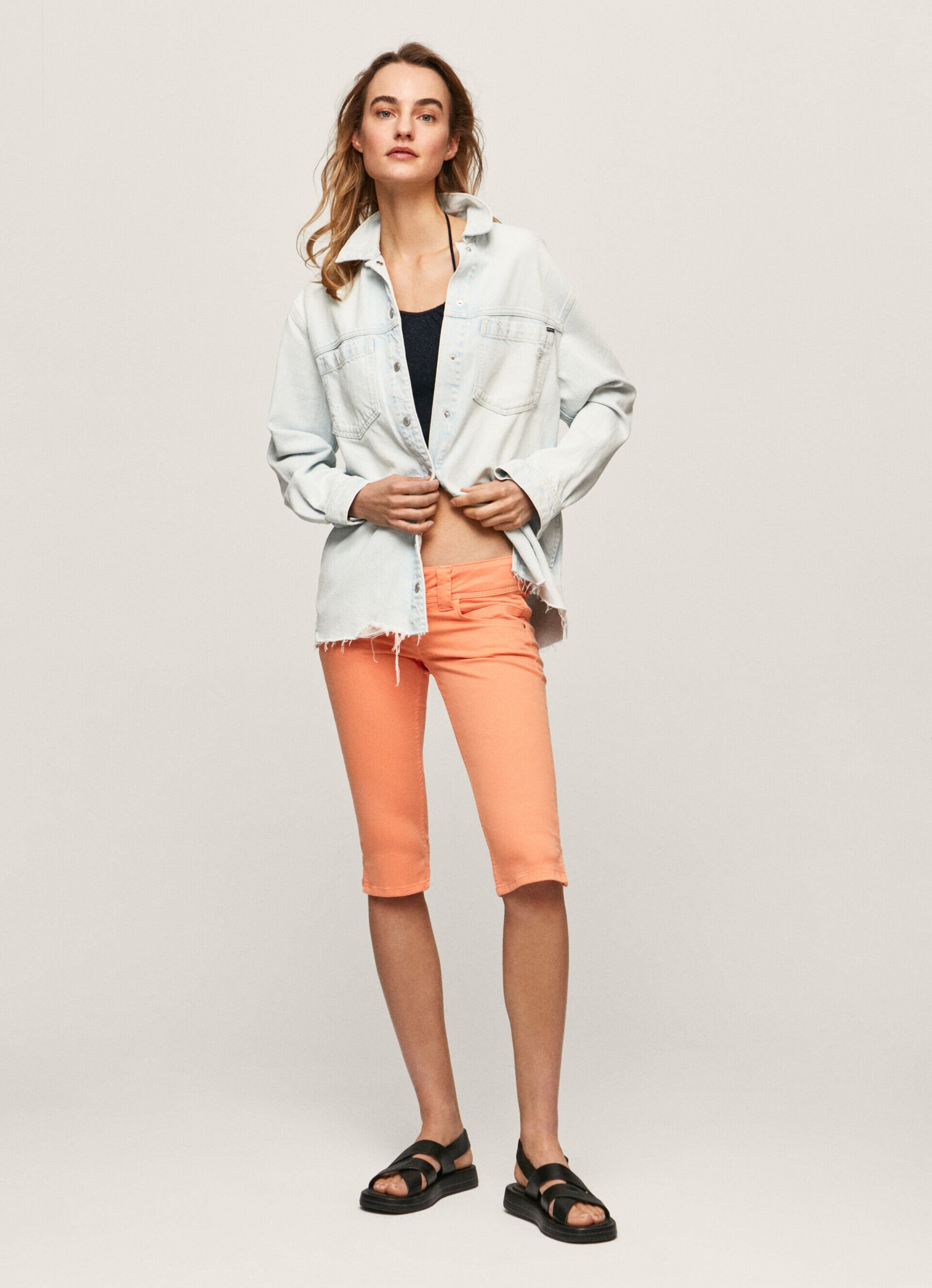 Shorts jeans cropped - pêssego e laranja