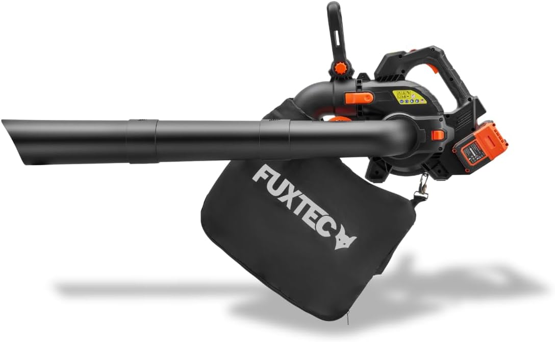 FUXTEC 40 Volt 2in1 Akku-Laubbläser/-Sauger Set FX-E2LBS-SET, leistungsstarker Laubhäcksler inkl.Akku und Ladegerät, Saugleistung 685.1m³/h, ergonomischer Handgriff, Geschwindigkeitsregulierung