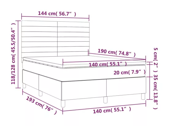 Sommier tapissier avec matelas et LED Taupe 140x190 cm Tissu