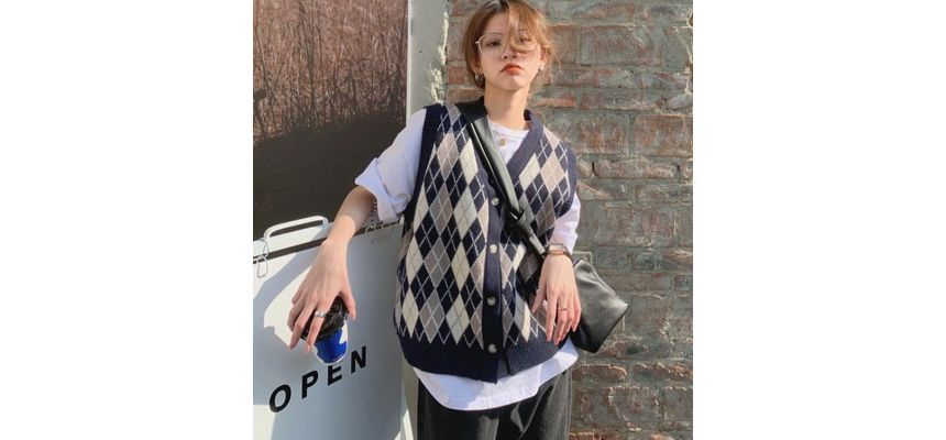 Yupina - V-hals Argyle Trui Vest