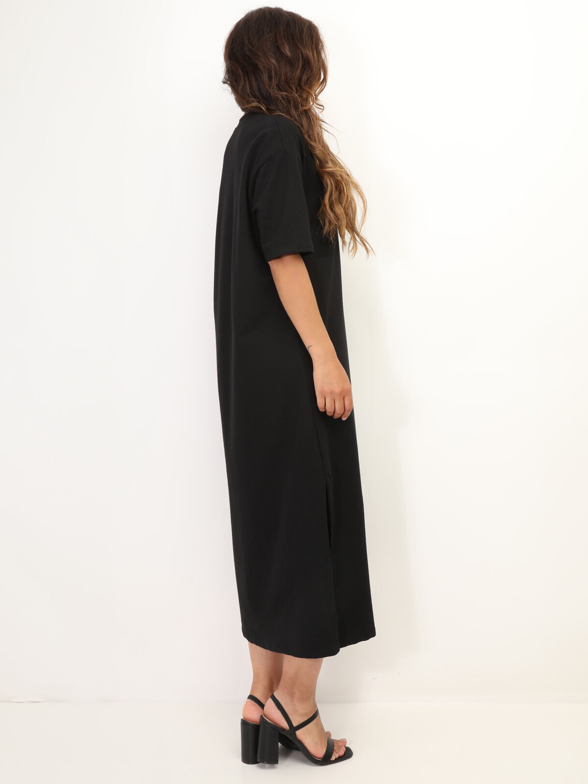 Robe T-shirt à fentes- Noir