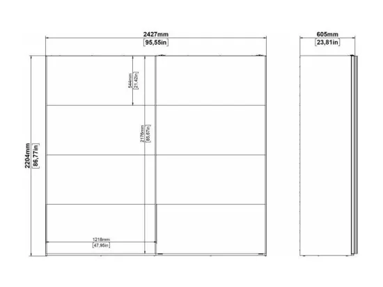 Garde-robe 2 portes Dspinos, Meubles de chambre, Penderie de plain-pied, Placard à vêtements, 243x61 h220 cm, Blanc et Noir