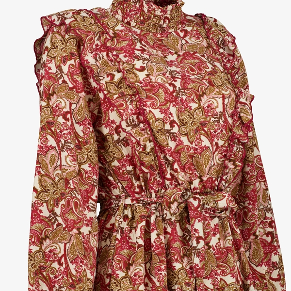 TwoDay dames jurk met ruches bruin/roze