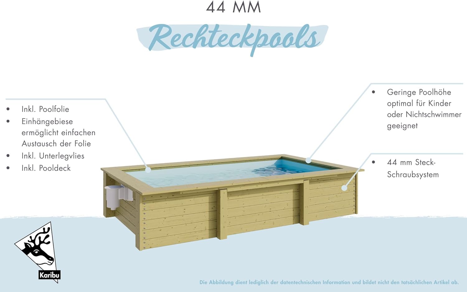 Karibu Pool aus Massivholz mit Skimmer, Filteranlage & Sand, 2,2 m³ Volumen, Poolfolie, Gartenpool aus Holz mit 56 cm Wassertiefe, inkl. Deck & Schutzvlies