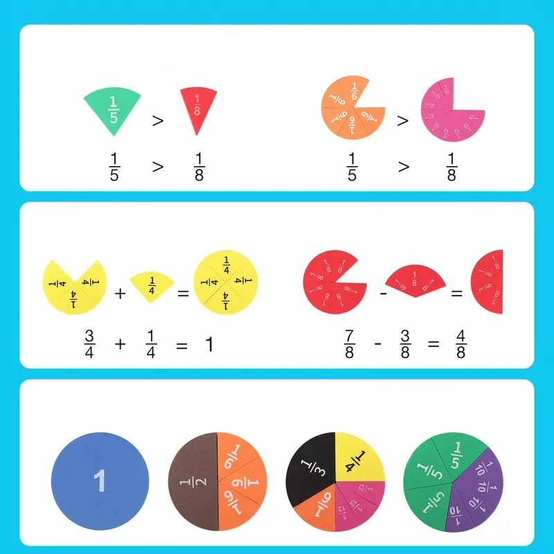 (9er Set) Magnetisches Mathematik Spielzeug Bruchrechnen Pädagogisches Montessori Zahlen Lernspiel - Bunt