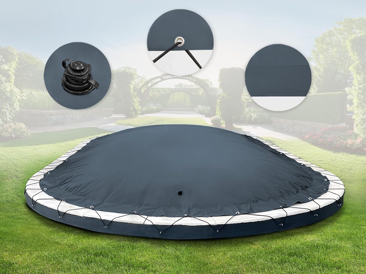AirDeluxe Ovale aufblasbare Poolplane Schwimmbad Abdeckung aus LKW-Plane - stabile Winter Poolabdeckung (4,90m x 3,00m, Anthrazit)