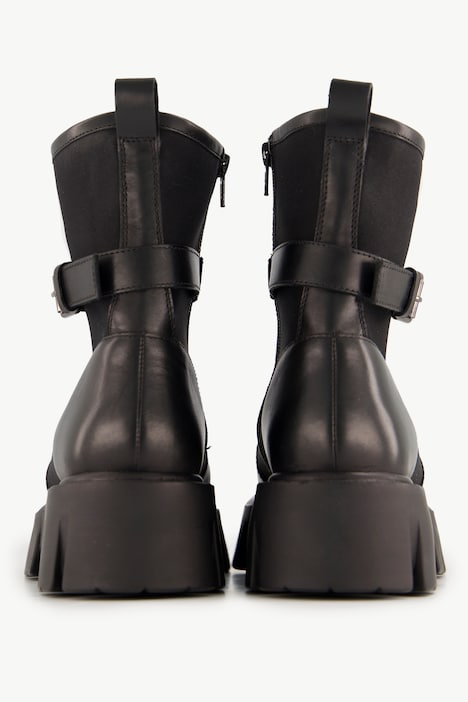 Lederboots, Zierschnalle, Nylon-Einsätze, Plateausohle, Weite H