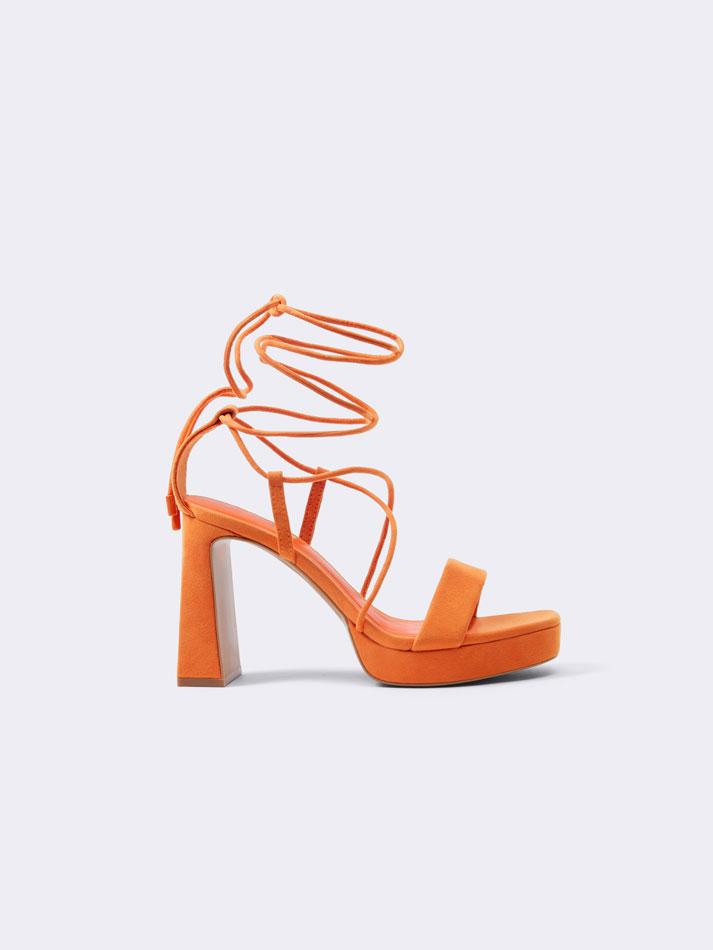 Sandália de salto alto com tiras - Laranja