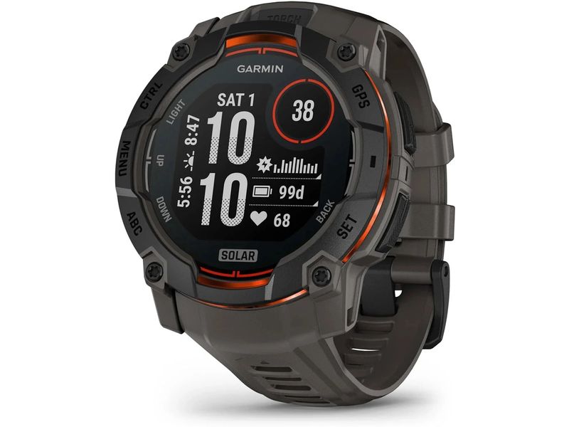 GARMIN Sportuhr Instinct 3 Solar Schwarz/Kohle 50 mm Multisportuhr für In- und Outdoor mit Silikon-Wechselarmband 26 mm