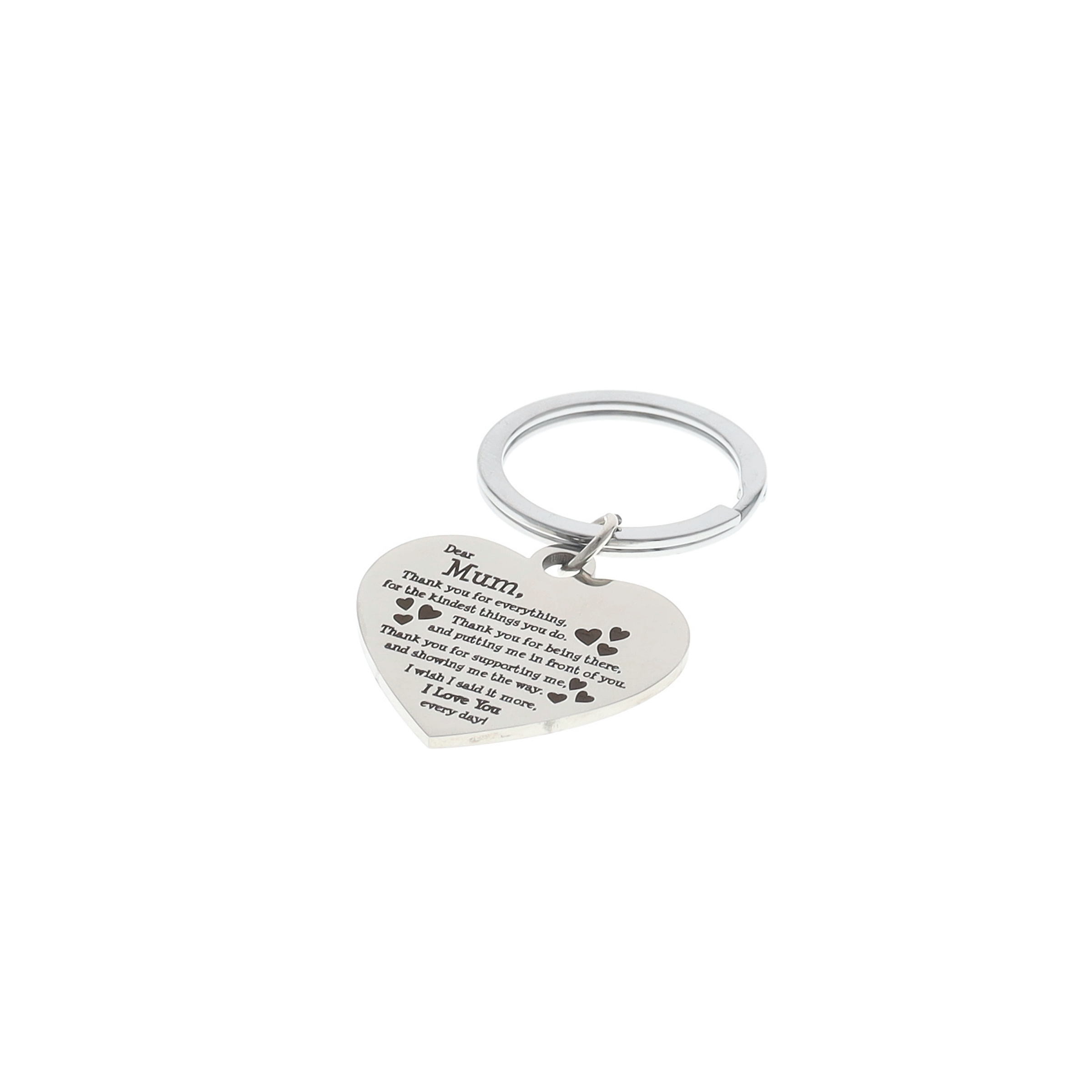 Metall Herz Schlüsselanhänger Muttertags Geschenk mit Gravur - Silber