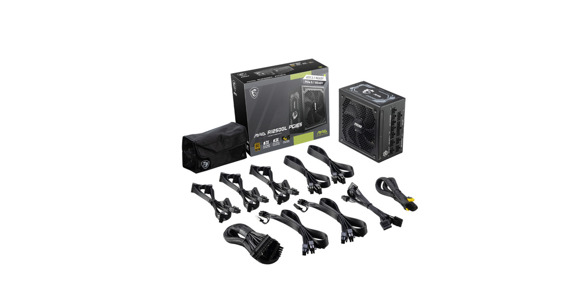 MSIMAG A1250GL PCIE5 modulaire 1250 watt voeding   (Zwart, 1x 12V-2x6, 4x PCIe)