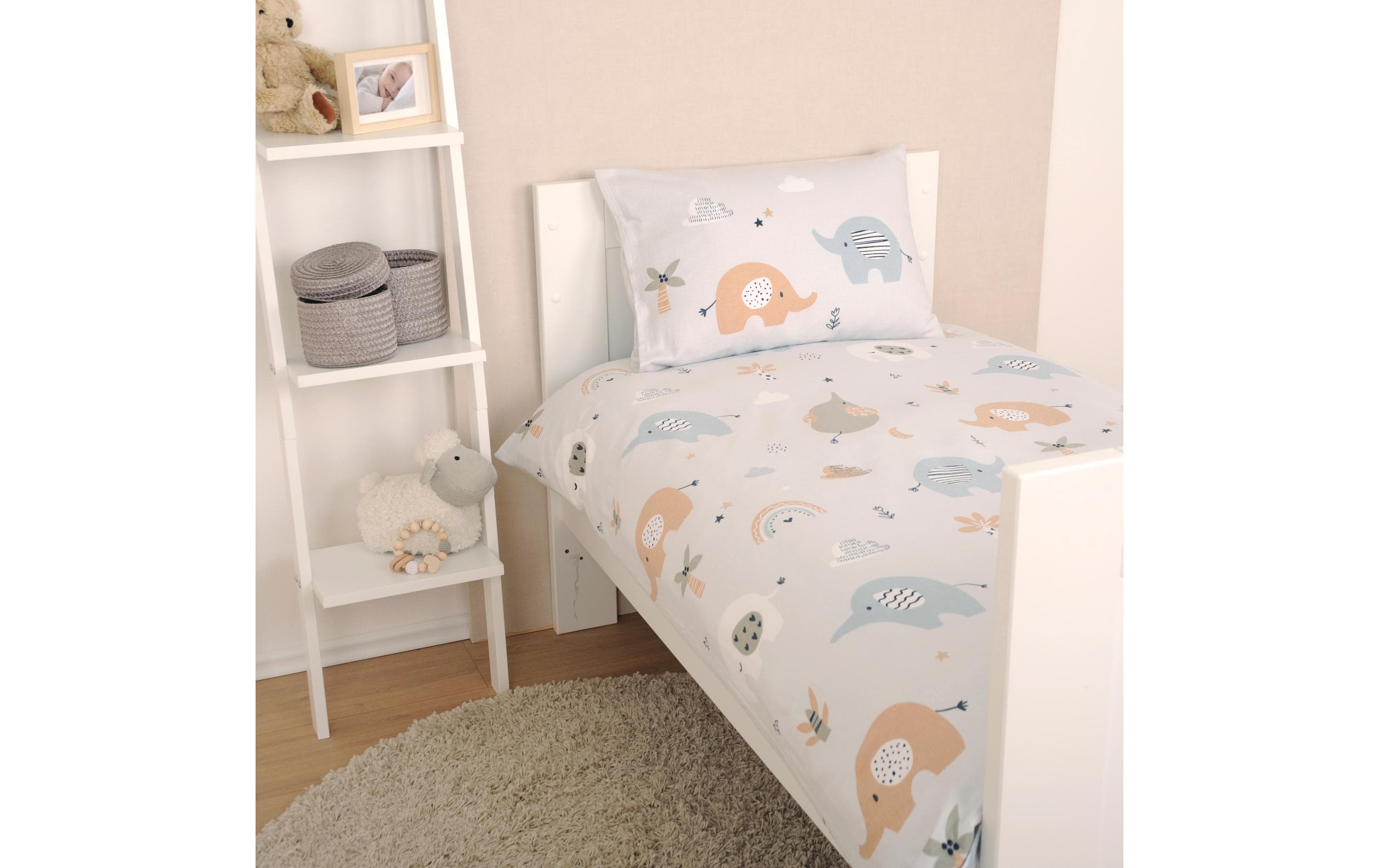 Kinderbettwäsche Elephants, 100 x 135 cm + 40 x 60 cmBettwäsche-Set für Kinder aus 100% Baumwolle