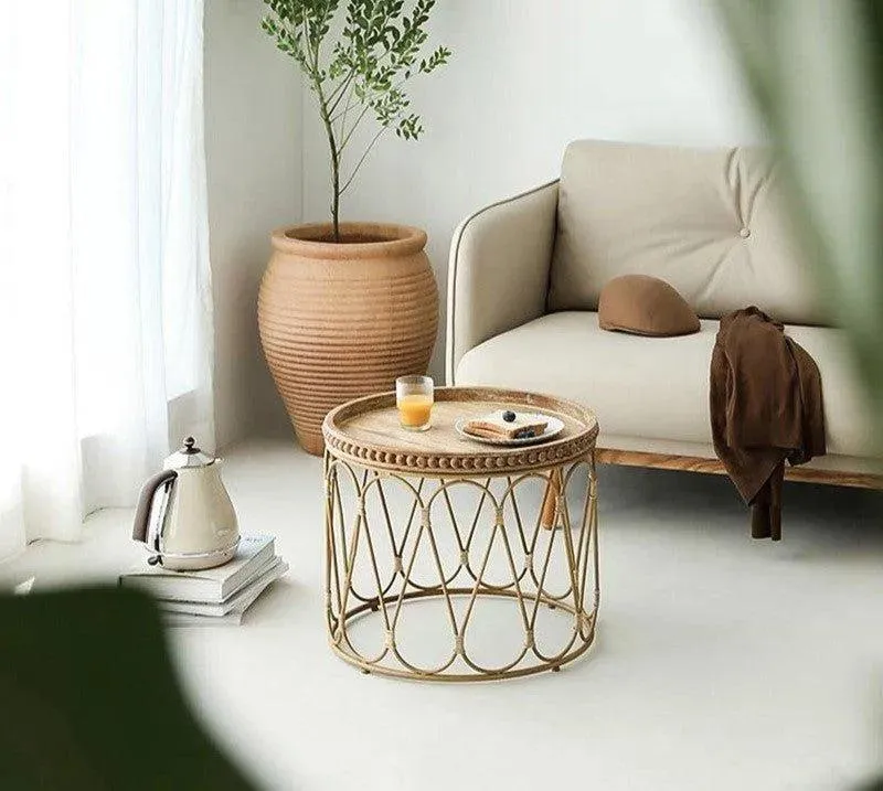 Bamboo Rattan Side Table | Modern Boho Coffee Table Furniture
