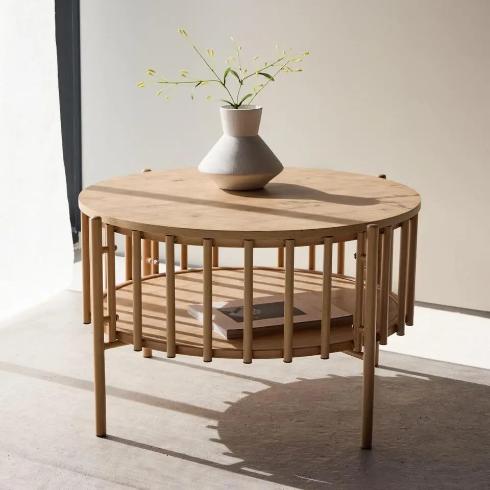 Salontafel Met Opbergruimte - Naturel MDF - 80x80x50cm - Rubbo