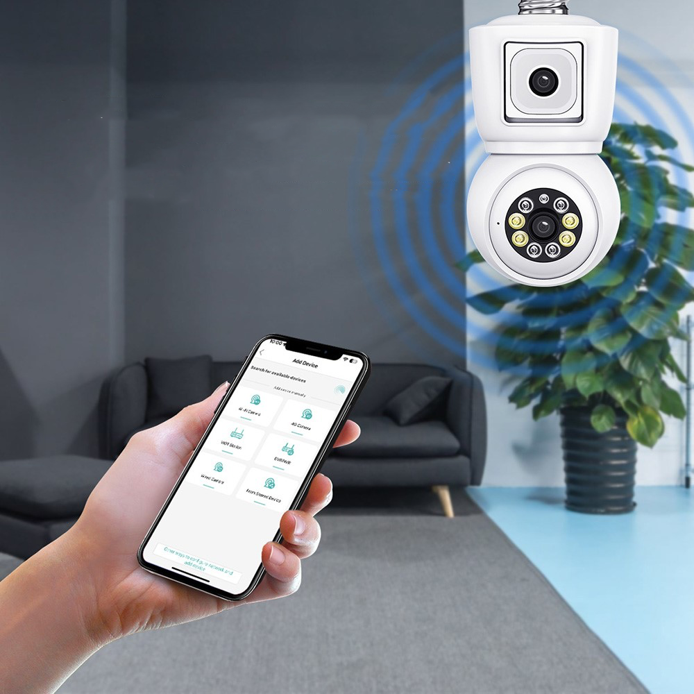 (2x2MP) QF202 E27 Glühbirne Mini WiFi IP 355° Dual Kamera mit Nachtsichtfunktion / Bewegungserkennung / 2-Wege-Audio / Micro SD - Weiss